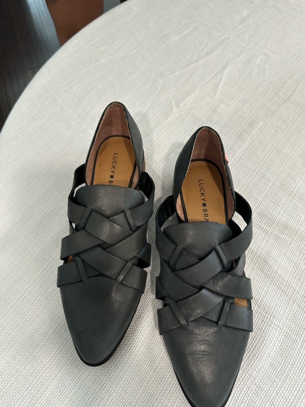 Lucky Brand Women's Black Leather Braided Pointed Flats